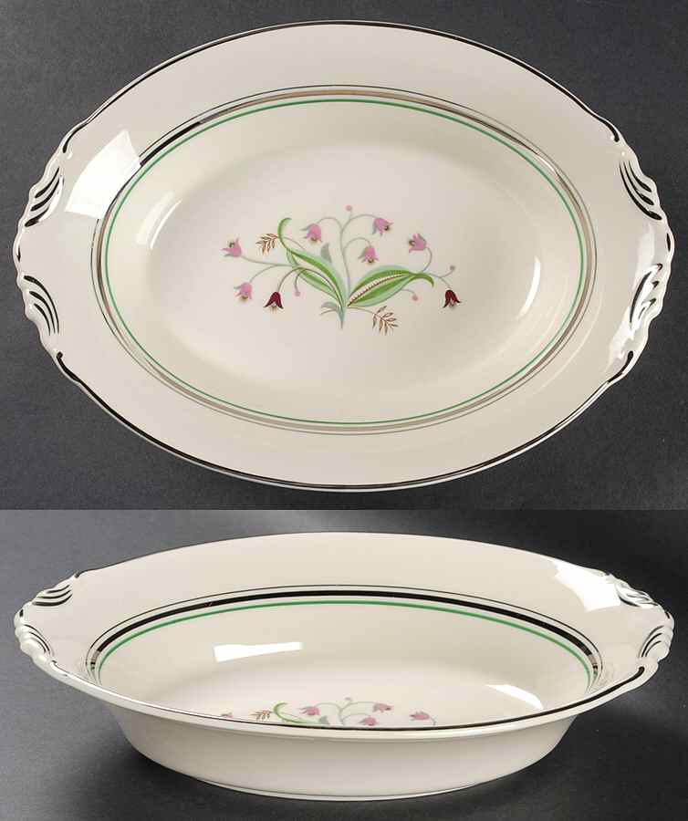 Coralbel (Virginia Shape, Platinum Trim) 10" Oval Vegetable Bowl by Syracuse-1