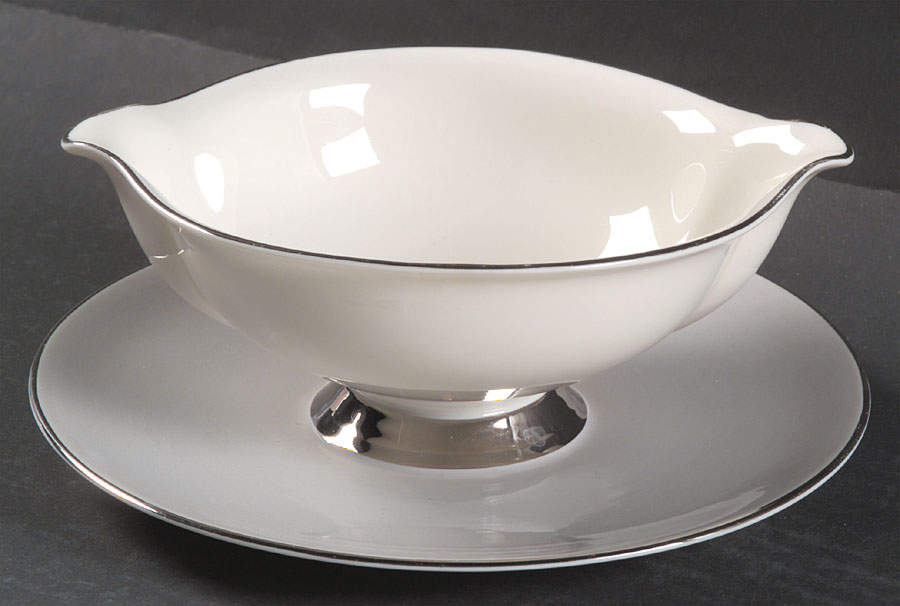 Debutante Gray Gravy Boat with Attached Underplate by Syracuse-1