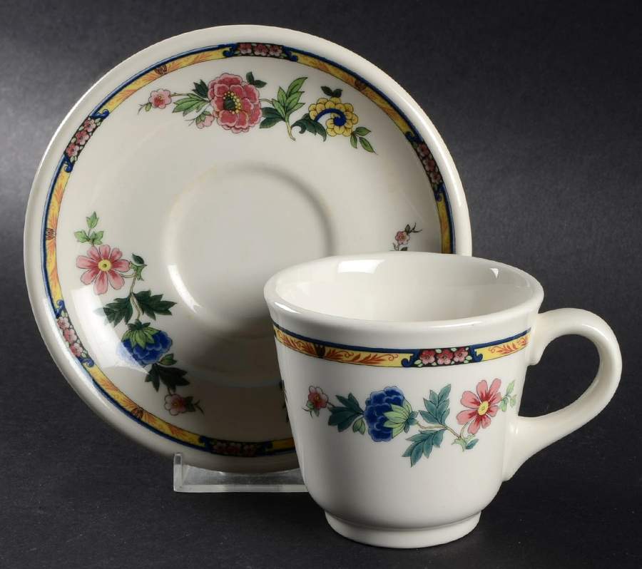 Dewitt Clinton (Pilgrim) Flat Cup & Saucer Set by Syracuse-1