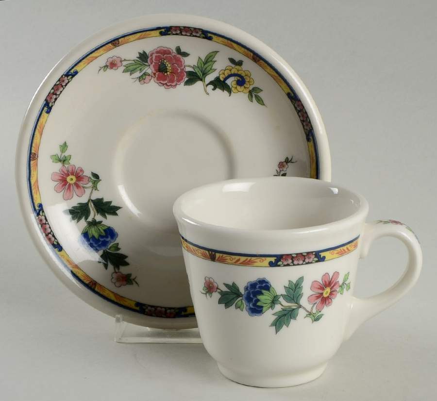 Dewitt Clinton (Pilgrim) Flat Cup & Saucer Set by Syracuse-1