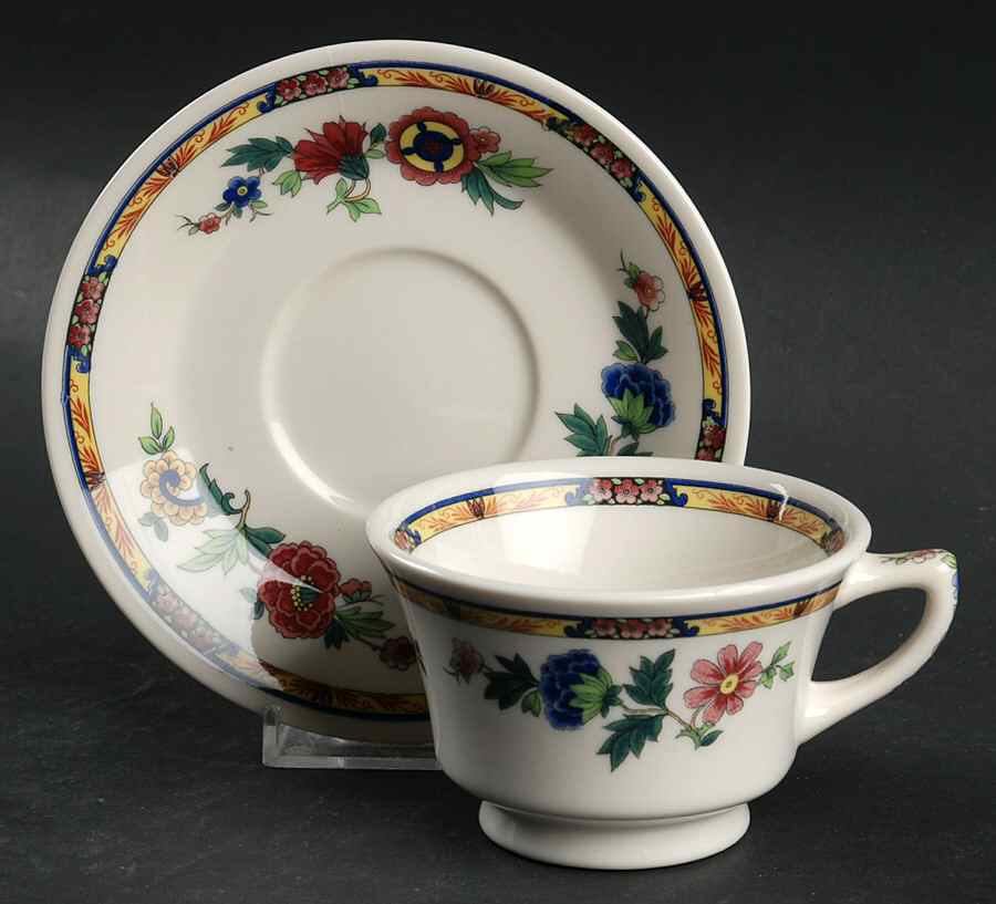 Dewitt Clinton (Pilgrim) Footed Cup & Saucer Set by Syracuse-1