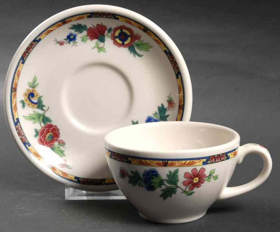 Dewitt Clinton (Pilgrim) Flat Cup & Saucer Set by Syracuse-1