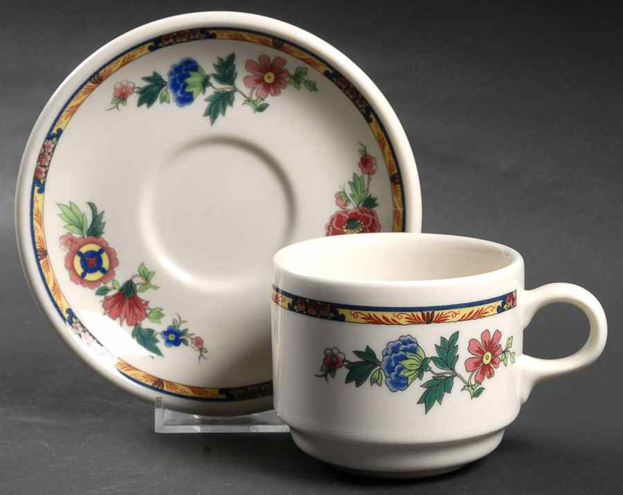 Dewitt Clinton (Pilgrim) Footed Cup & Saucer Set by Syracuse-1