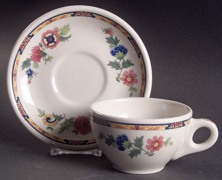 Dewitt Clinton (Pilgrim) Flat Cup & Saucer Set by Syracuse-1