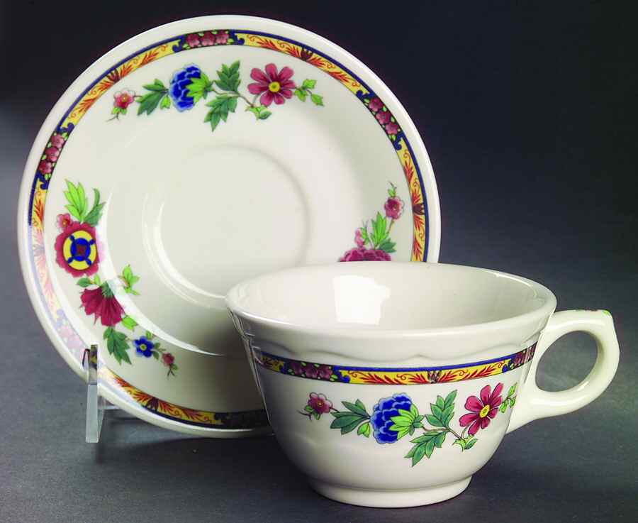 Dewitt Clinton (Pilgrim) Flat Cup & Saucer Set by Syracuse-1