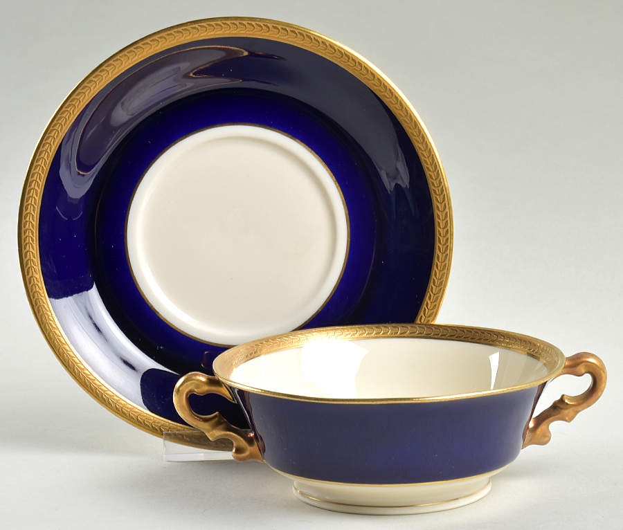 Diane Cobalt Blue Band Footed Cream Soup Bowl & Saucer Set by Syracuse-1