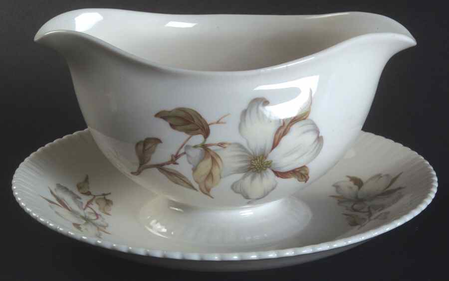 Dogwood (Shelledge, No Trim) Gravy Boat with Attached Underplate by Syracuse-1