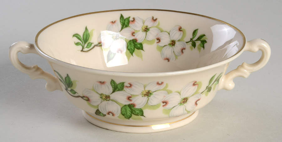 Dogwood (Gold Trim) Footed Cream Soup Bowl by Syracuse-1