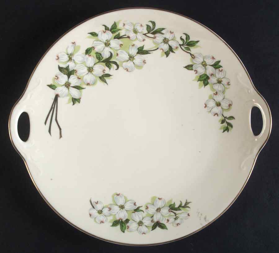 Dogwood (Gold Trim) Handled Cake Plate by Syracuse-1