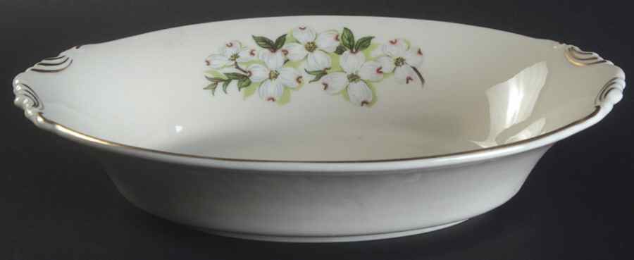 Dogwood (Gold Trim) 10" Oval Vegetable Bowl by Syracuse-1