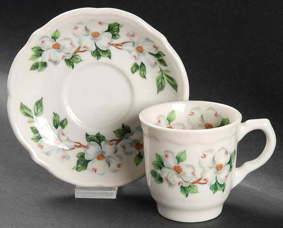 Dogwood (Restaurant, Scalloped, No Trim) Flat Demitasse Cup & Saucer Set by Syracuse-1