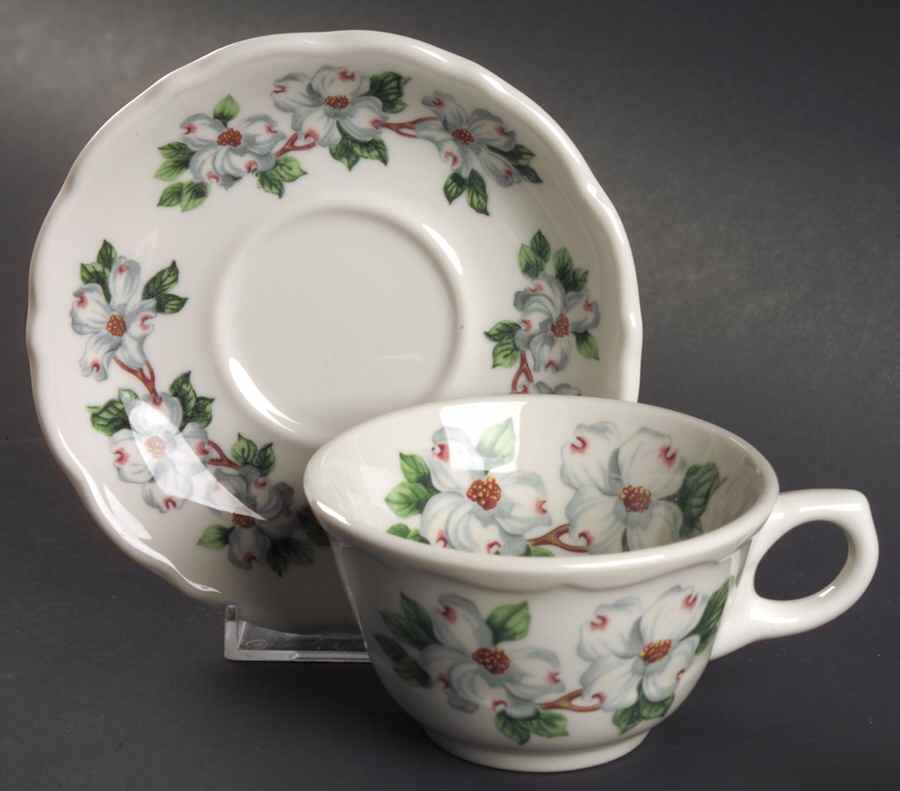 Dogwood (Restaurant, Scalloped, No Trim) Flat Cup & Saucer Set by Syracuse-1