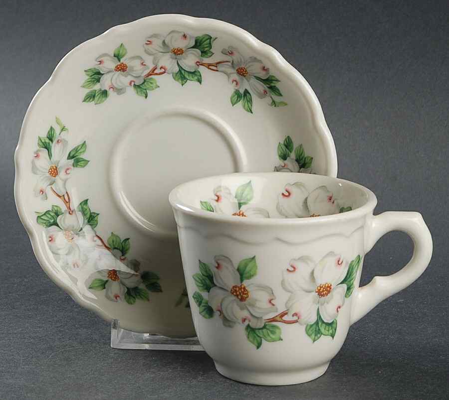 Dogwood (Restaurant, Scalloped, No Trim) Flat Cup & Saucer Set by Syracuse-1