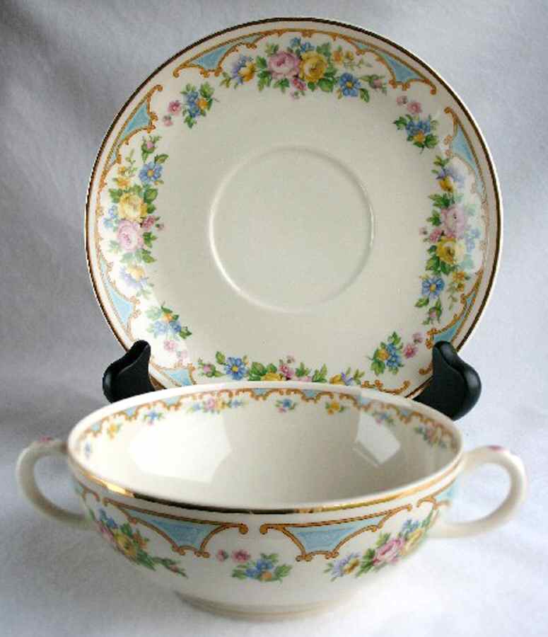 Ensley Blue Flat Cream Soup Bowl & Saucer Set by Syracuse-1