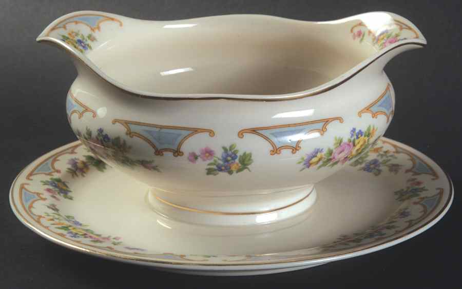 Ensley Blue Gravy Boat with Attached Underplate by Syracuse-1