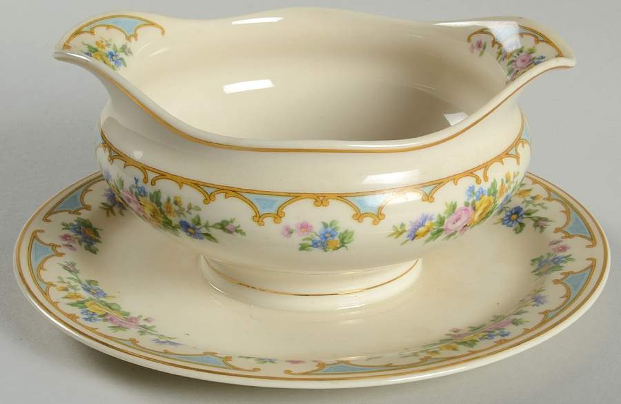 Ensley Blue Gravy Boat with Attached Underplate by Syracuse-1