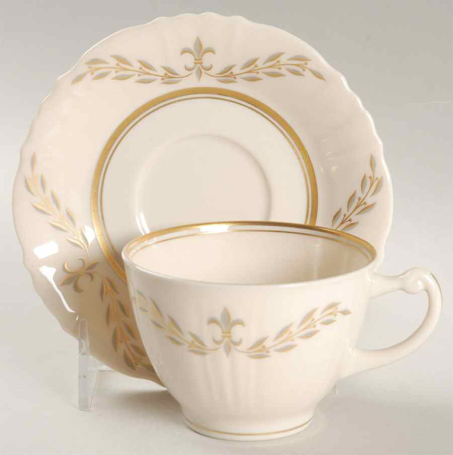 Fleur De Lis Grey Flat Cup & Saucer Set by Syracuse-1