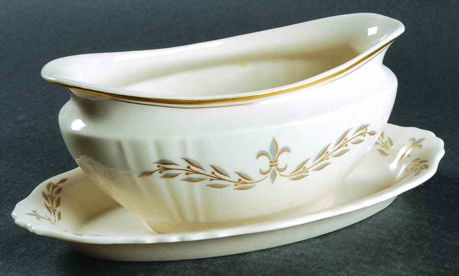 Fleur De Lis Grey Gravy Boat with Attached Underplate by Syracuse-1