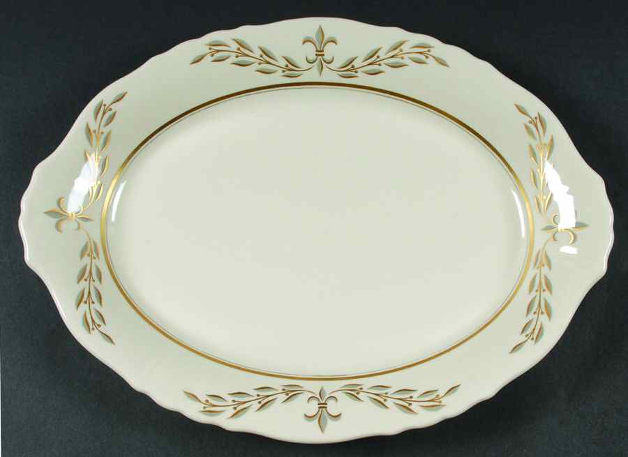 Fleur De Lis Grey 14" Oval Serving Platter by Syracuse-1