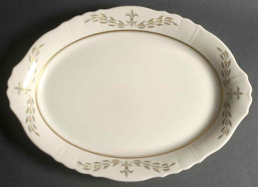 Fleur De Lis Grey 16" Oval Serving Platter by Syracuse-1