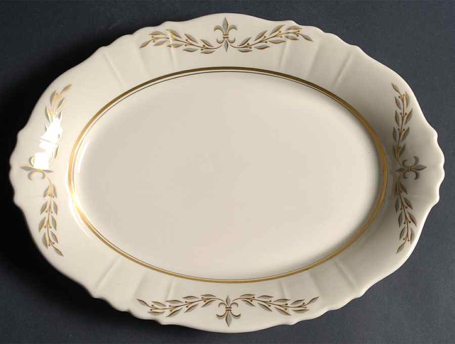 Fleur De Lis Grey 12" Oval Serving Platter by Syracuse-1