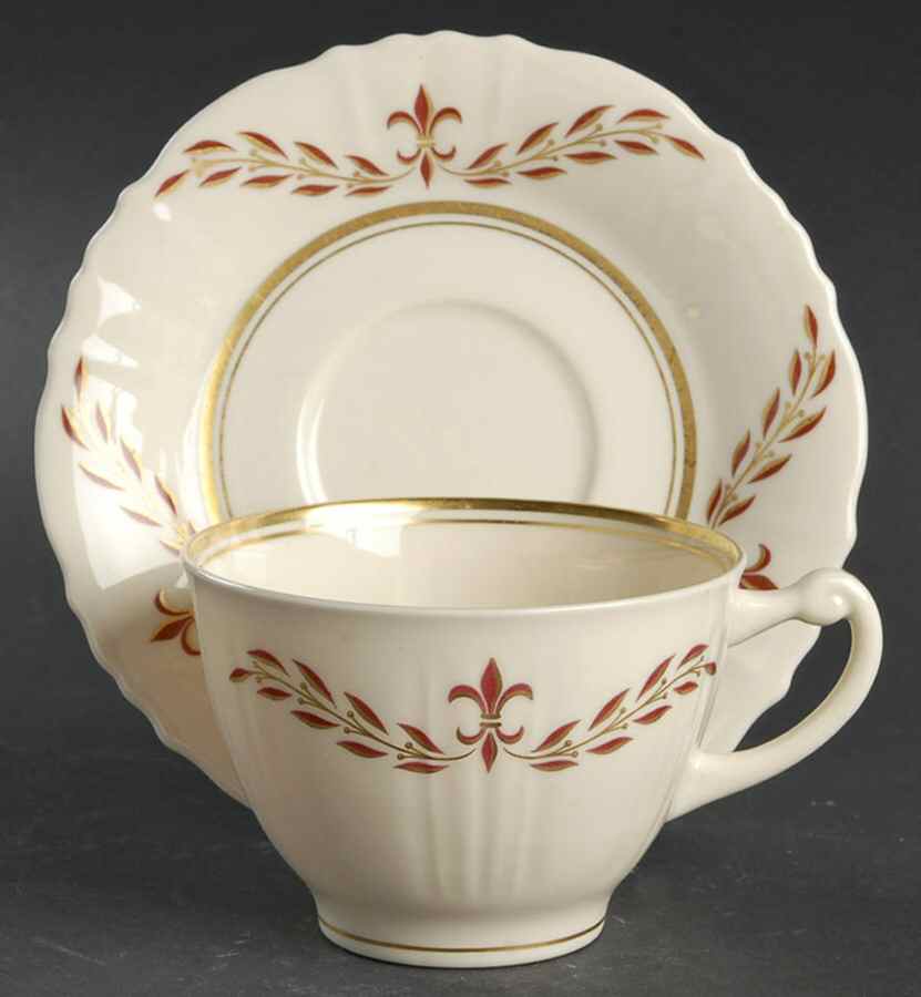 Fleur De Lis Maroon Flat Cup & Saucer Set by Syracuse-1