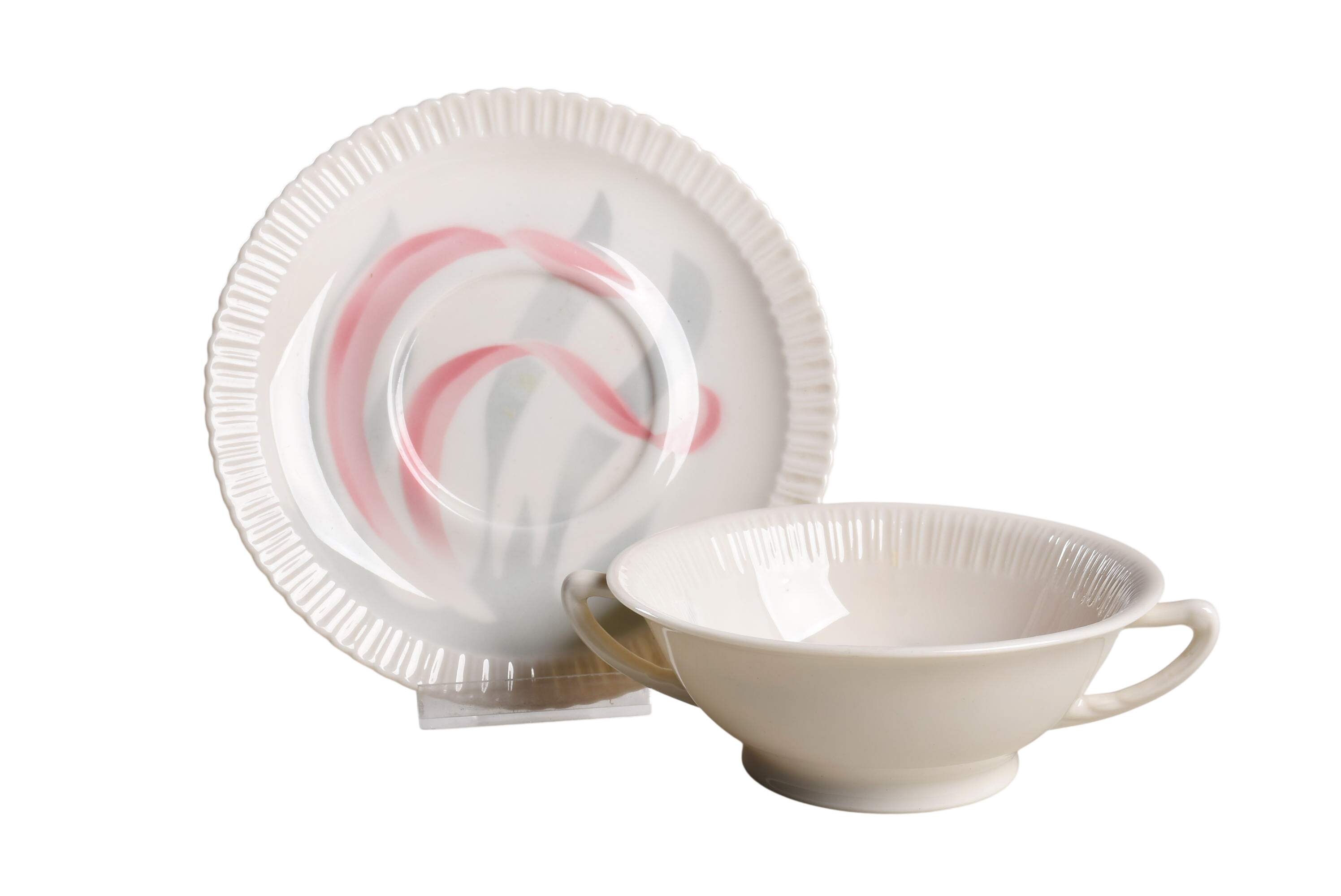 Flamingo Reeds Footed Cream Soup Bowl & Saucer Set by Syracuse-1