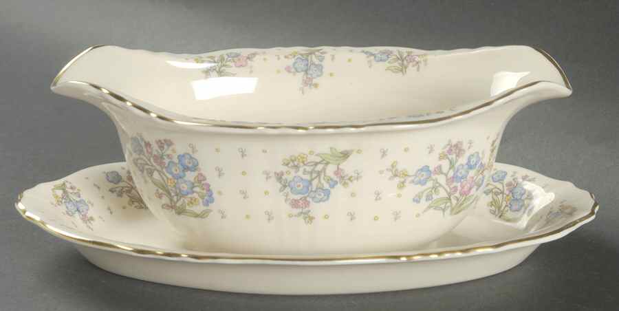 Forget Me Not Gravy Boat with Attached Underplate by Syracuse-1