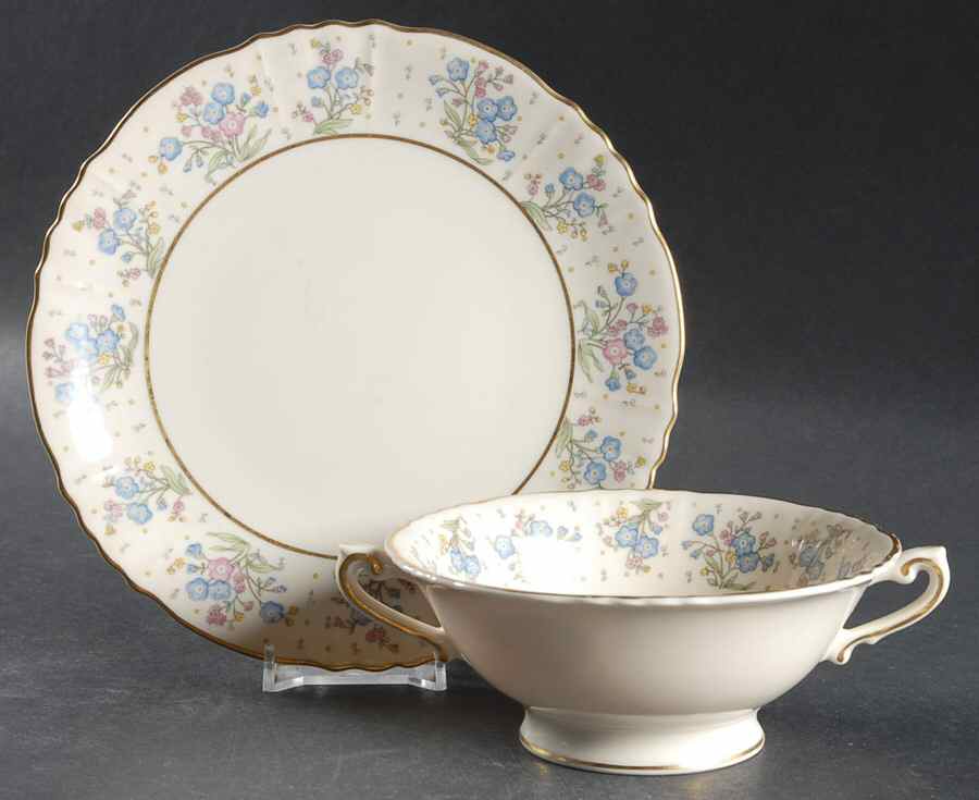 Forget Me Not Footed Cream Soup Bowl & Saucer Set by Syracuse-1