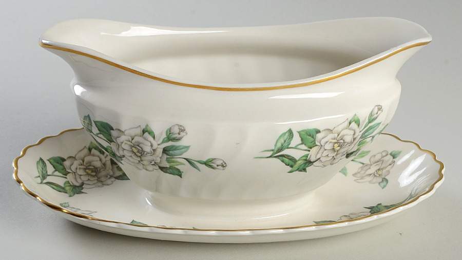 Gardenia (White Flowers) Gravy Boat by Syracuse-1