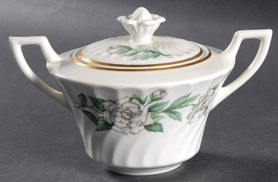 Gardenia (White Flowers) Sugar Bowl & Lid by Syracuse-1
