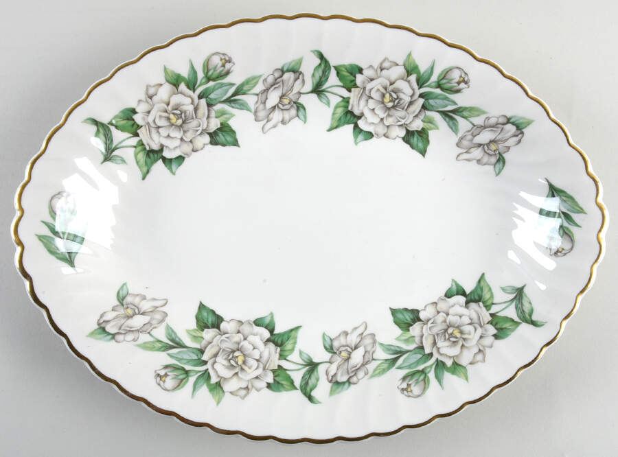 Gardenia (White Flowers) 11" Oval Serving Platter by Syracuse-1