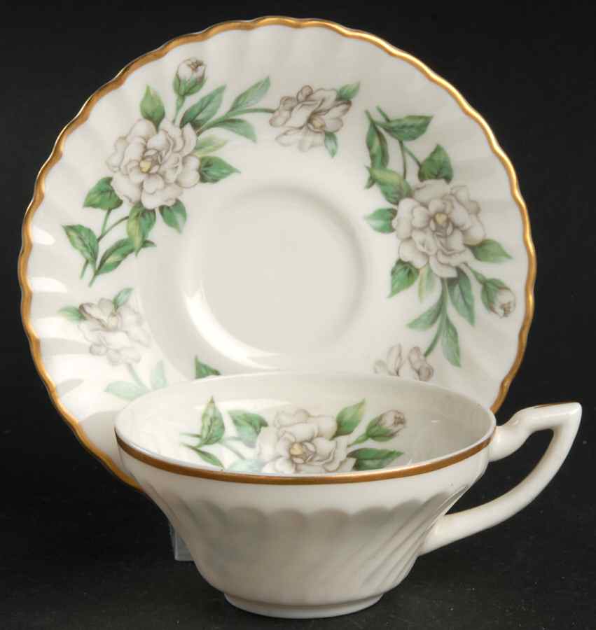 Gardenia (White Flowers) Flat Demitasse Cup & Saucer Set by Syracuse-1