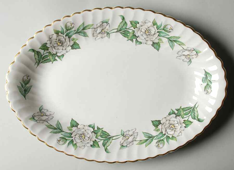 Gardenia (White Flowers) 14" Oval Serving Platter by Syracuse-1