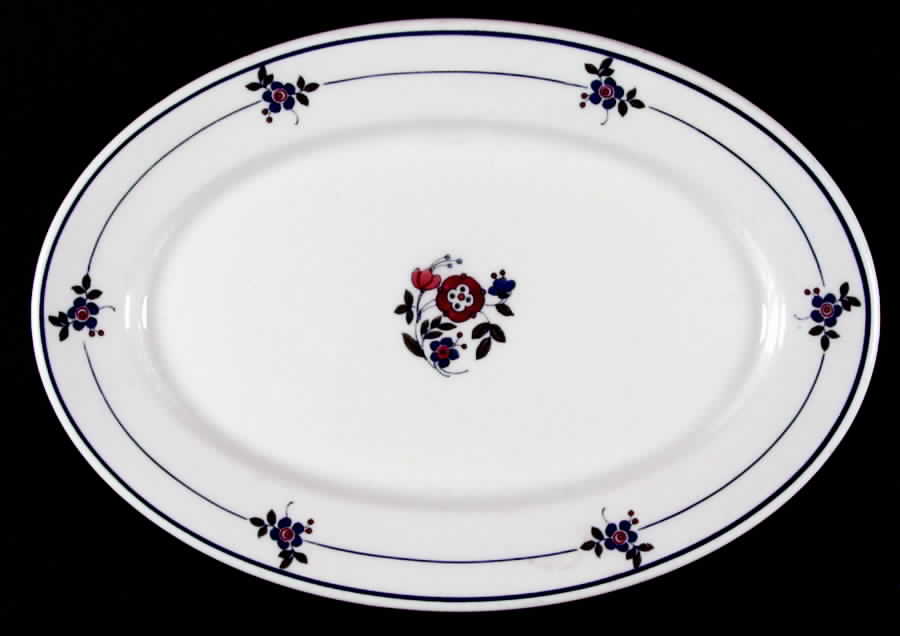 Gardena (Blue Trim) 11" Oval Serving Platter by Syracuse-1