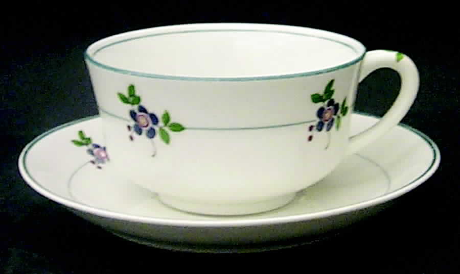 Gardena (Blue Trim) Flat Cup & Saucer Set by Syracuse-1