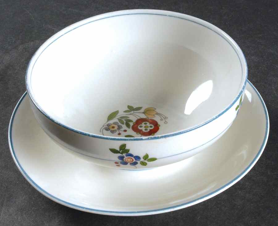 Gardena (Blue Trim) Gravy Boat w/Attached Underplate No Lid by Syracuse-1