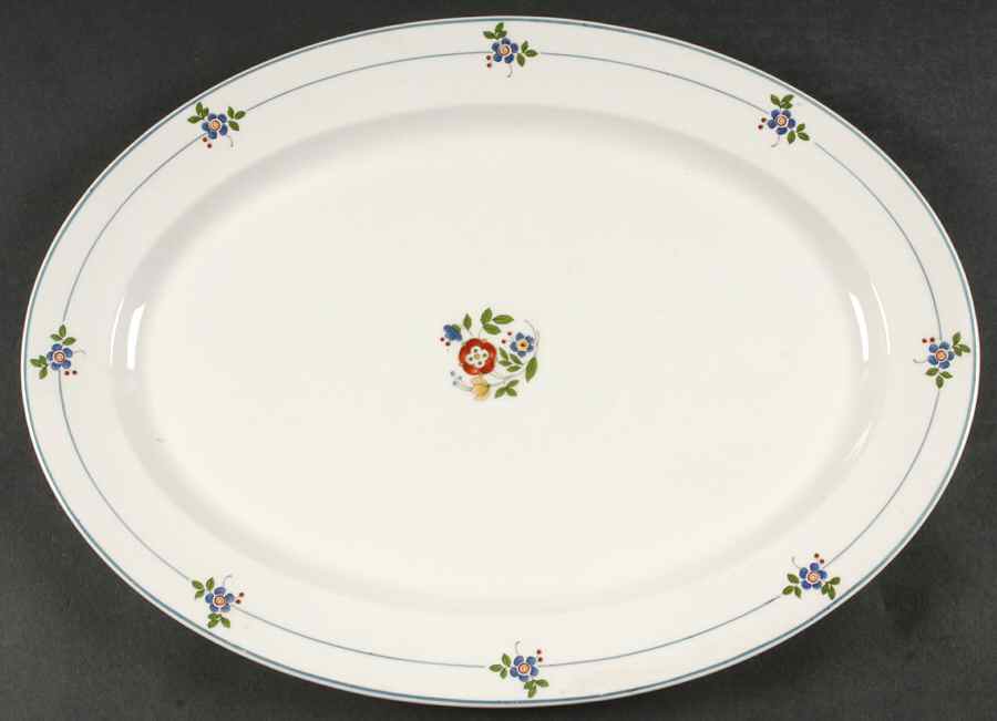 Gardena (Blue Trim) 18" Oval Serving Platter by Syracuse-1