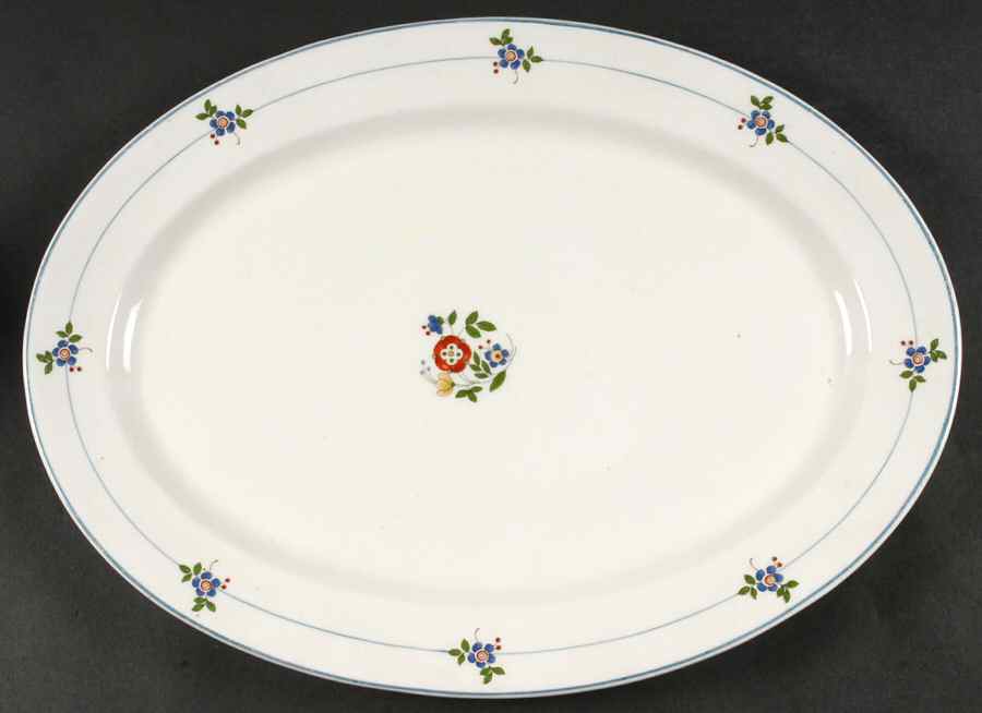 Gardena (Blue Trim) 15" Oval Serving Platter by Syracuse-1