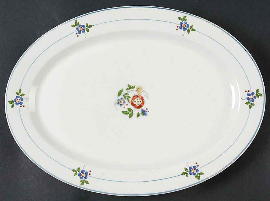 Gardena (Blue Trim) 12" Oval Serving Platter by Syracuse-1