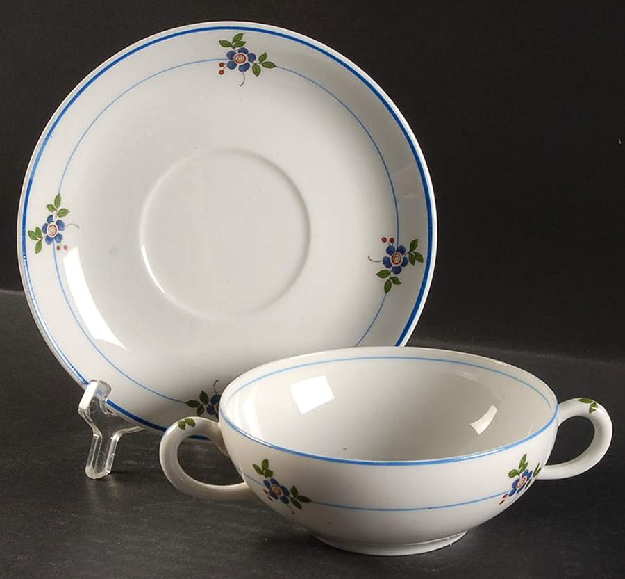 Gardena (Blue Trim) Flat Cream Soup Bowl & Saucer Set by Syracuse-1