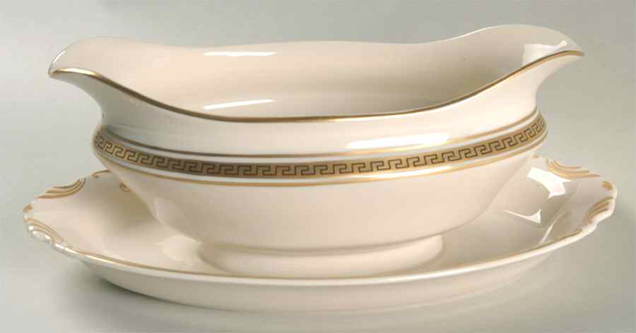 Greek Key Gravy Boat with Attached Underplate by Syracuse-1