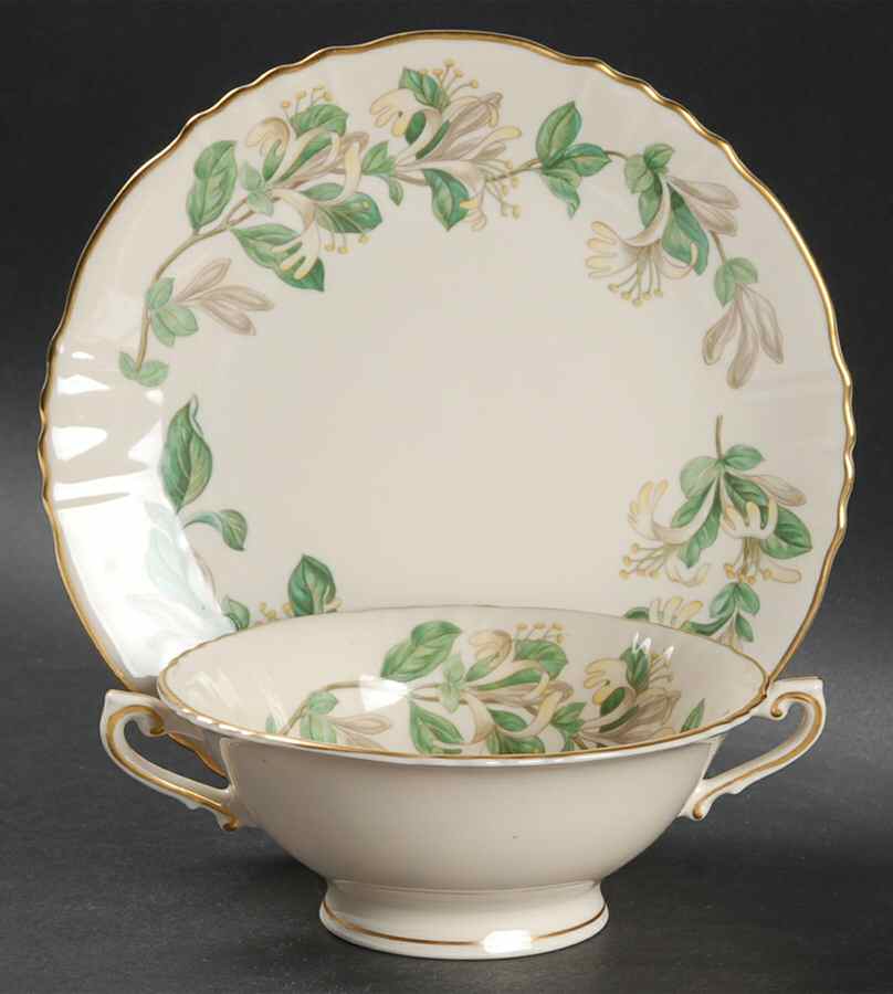 Honeysuckle Footed Cream Soup Bowl & Saucer Set by Syracuse-1