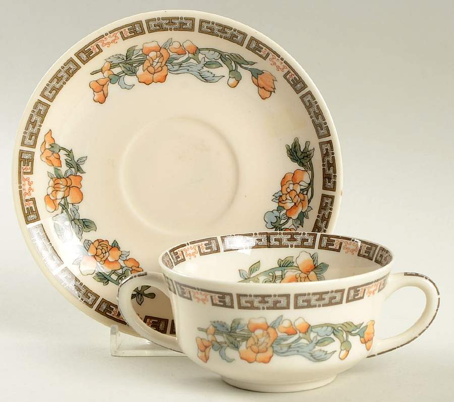 Indian Tree Orange Flowers (Cream) Flat Bouillon Cup & Saucer by Syracuse-1
