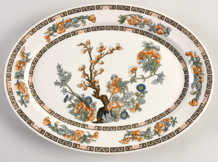 Indian Tree Orange Flowers (Cream) 12" Oval Serving Platter by Syracuse-1