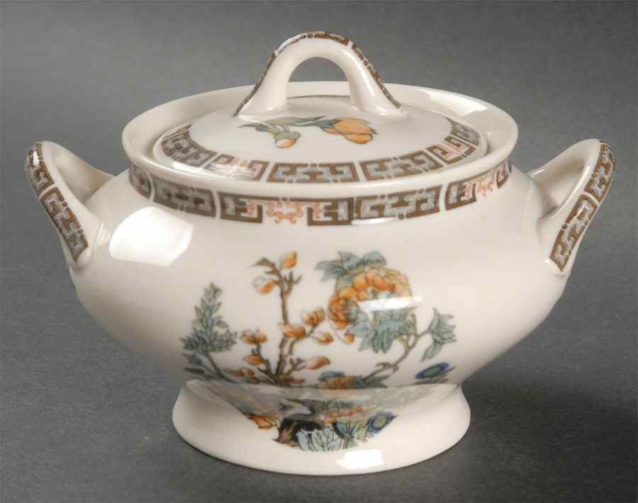 Indian Tree Orange Flowers (Cream) Sugar Bowl & Lid by Syracuse-1