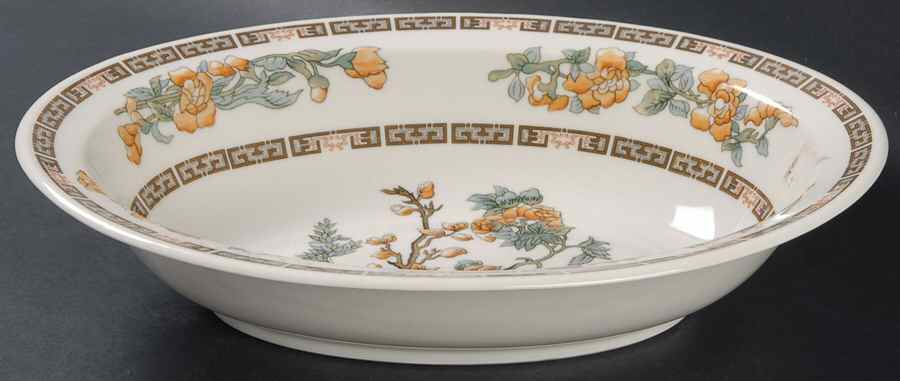 Indian Tree Orange Flowers (Cream) 10" Oval Vegetable Bowl by Syracuse-1