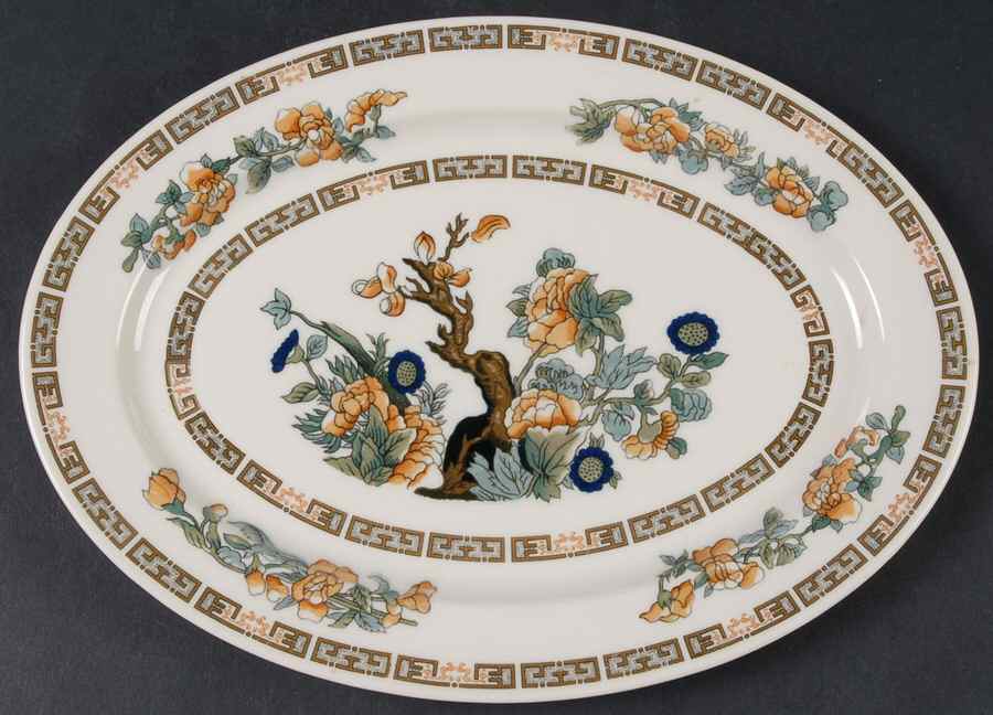 Indian Tree Orange Flowers (Cream) 10" Oval Serving Platter by Syracuse-1