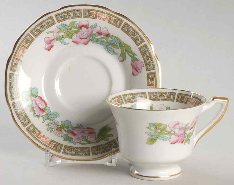 Indian Tree Pink (Scallop Edge) Footed Demitasse Cup & Saucer Set by Syracuse-1