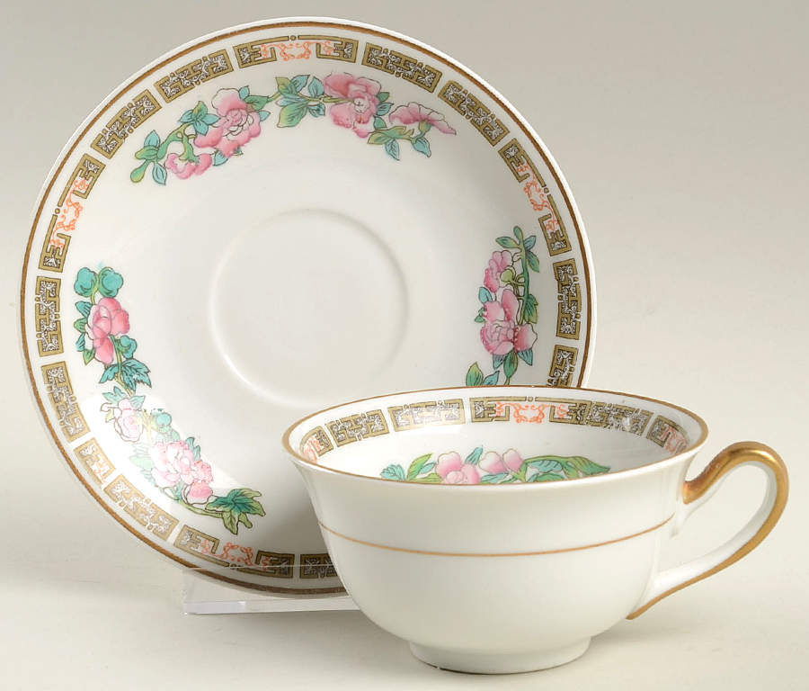 Indian Tree Pink (Smooth Edge) Flat Cup & Saucer Set by Syracuse-1